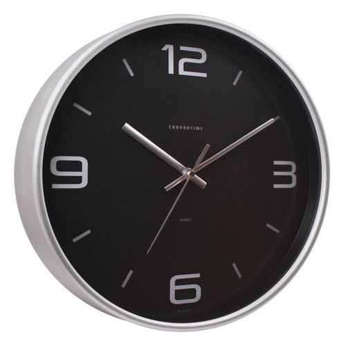 Часы: Круг черный с цифрами в серебристом ободе (Стекло+Пластик)
